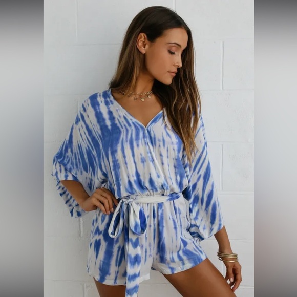 Lulus Pants - Lulus Seaside Gale Blue Tie Dye Romper Size Large